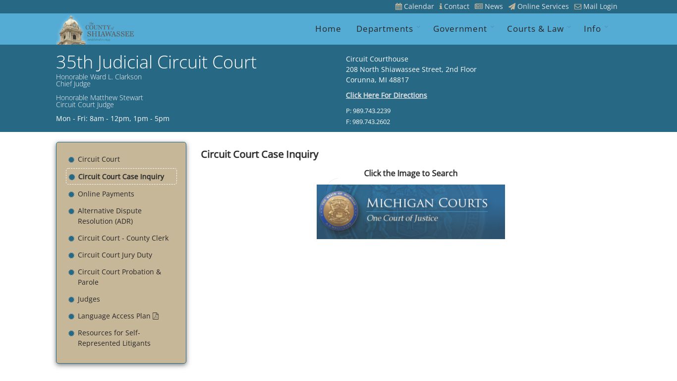 Circuit Court Case Inquiry - Shiawassee County, Michigan